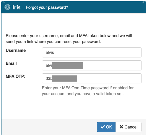 Iris: Forgot your password?