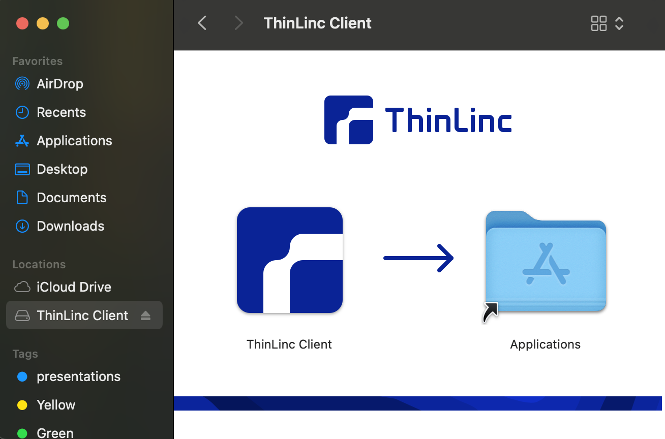 ThinLinc Client install from the macOS finder window