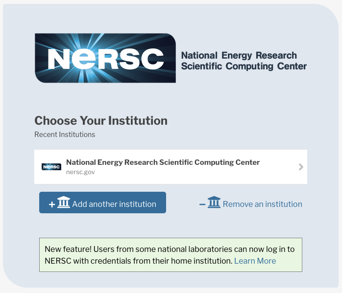 ERCAP Choose Your Institution screen